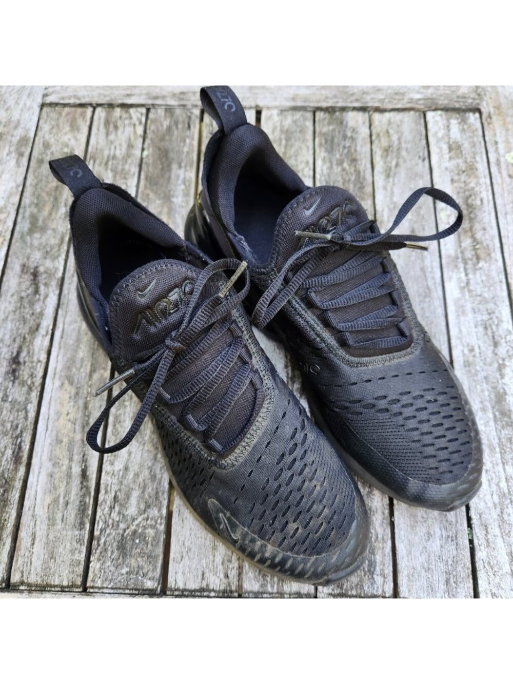 Nike Air Max 270 Triple Black Mesh Running Shoes Sneakers 7Y Womens 8.5 BQ5776